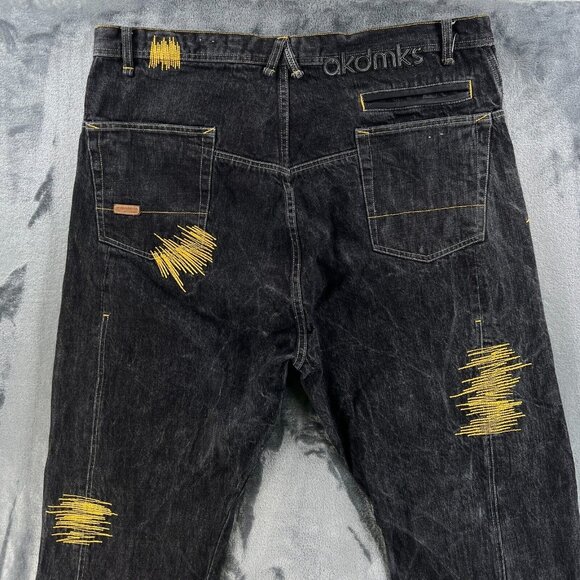 Akademiks Jeans Baggy Denim Men 40 x 35 Vintage Y2K Rap Hip Hop Black Gray Gold - Picture 3 of 16
